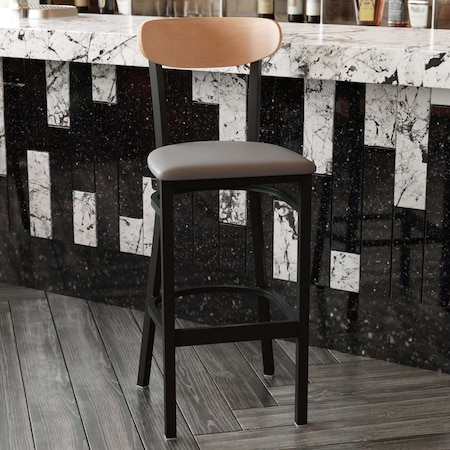 Flash Furniture Gray Vinyl Seat Barstool with Natural Wood Back XU-DG6V6GYV-NAT-GG